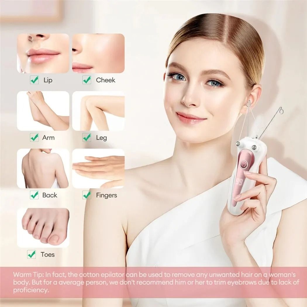 Electric Body Hair Remover Cotton Thread Epilator With Rechargeable Battery And LED Light 3