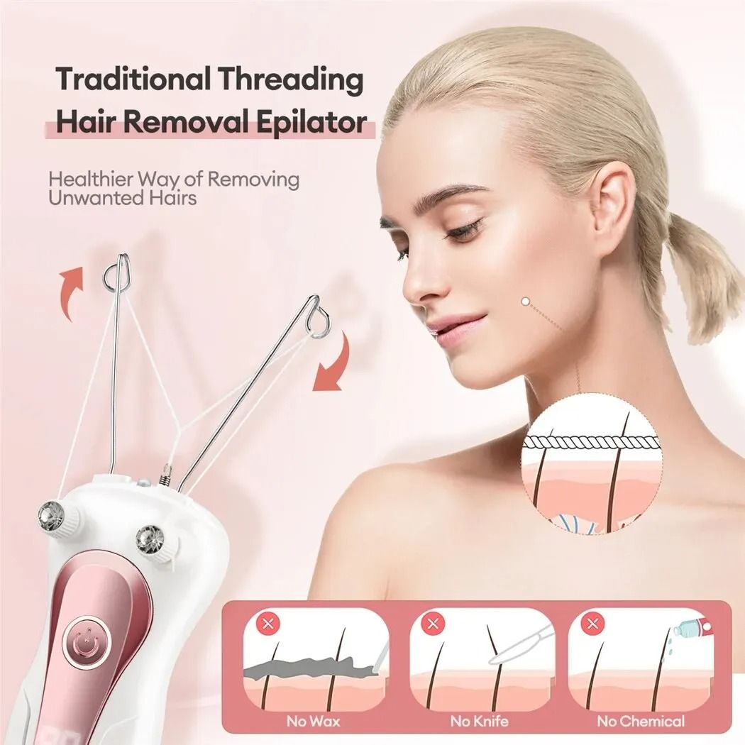 Electric Body Hair Remover Cotton Thread Epilator With Rechargeable Battery And LED Light 4