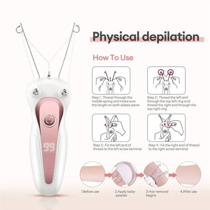 Electric Body Hair Remover Cotton Thread Epilator With Rechargeable Battery And LED Light 5