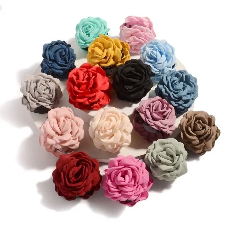 Cotton Rose Flower Hair Claw Clip  16 Colors Medium Size Shark Clamp For Women 1