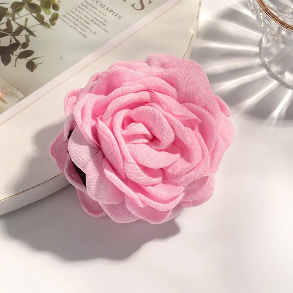 Cotton Rose Flower Hair Claw Clip  16 Colors Medium Size Shark Clamp For Women 9