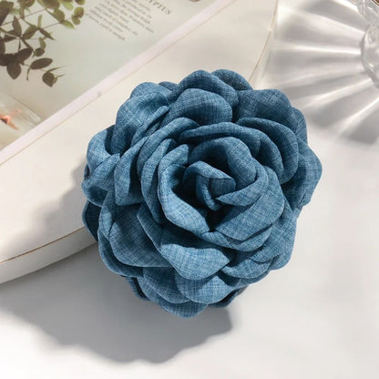 Cotton Rose Flower Hair Claw Clip  16 Colors Medium Size Shark Clamp For Women 13