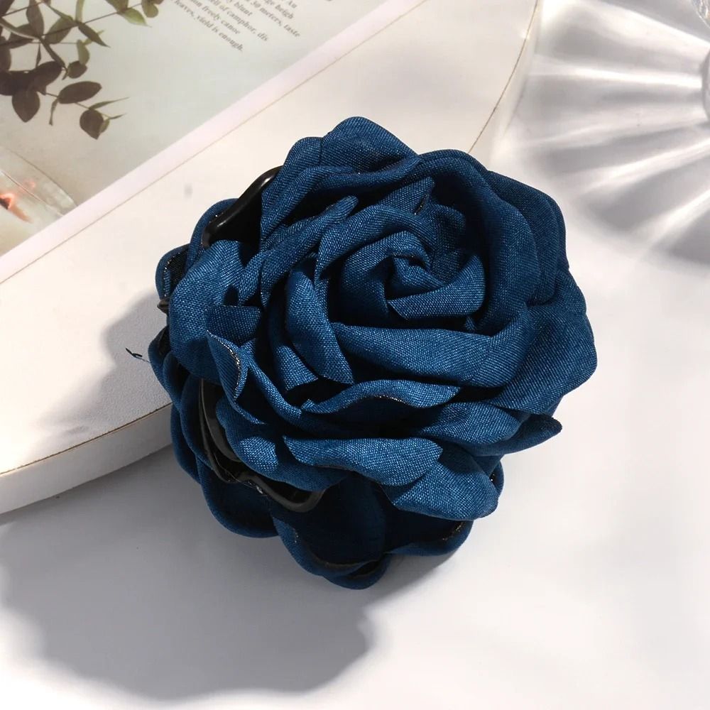 Cotton Rose Flower Hair Claw Clip  16 Colors Medium Size Shark Clamp For Women 14