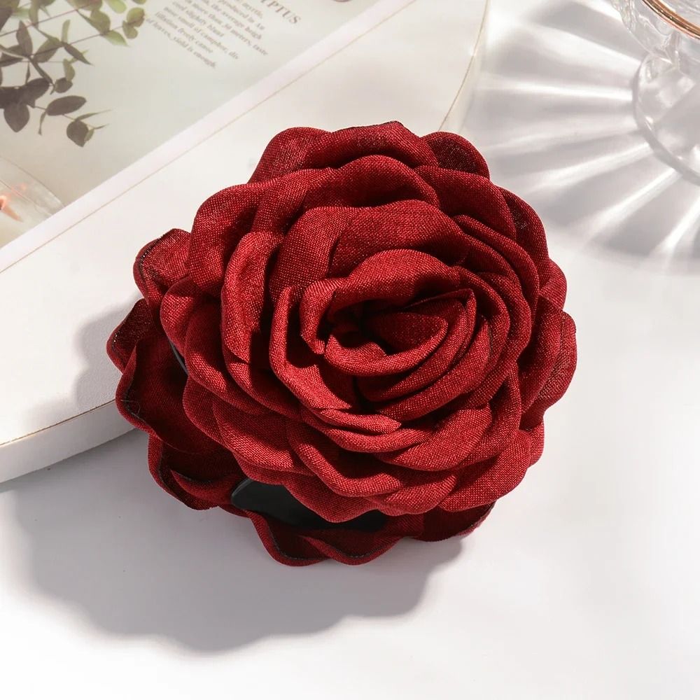 Cotton Rose Flower Hair Claw Clip  16 Colors Medium Size Shark Clamp For Women 16