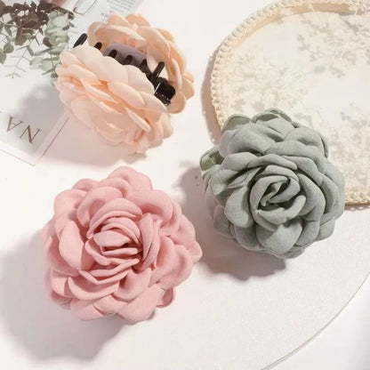 Cotton Rose Flower Hair Claw Clip  16 Colors Medium Size Shark Clamp For Women 4