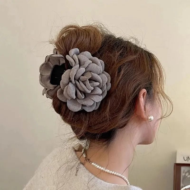 Cotton Rose Flower Hair Claw Clip  16 Colors Medium Size Shark Clamp For Women 5