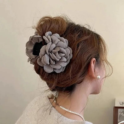 Cotton Rose Flower Hair Claw Clip  16 Colors Medium Size Shark Clamp For Women 5