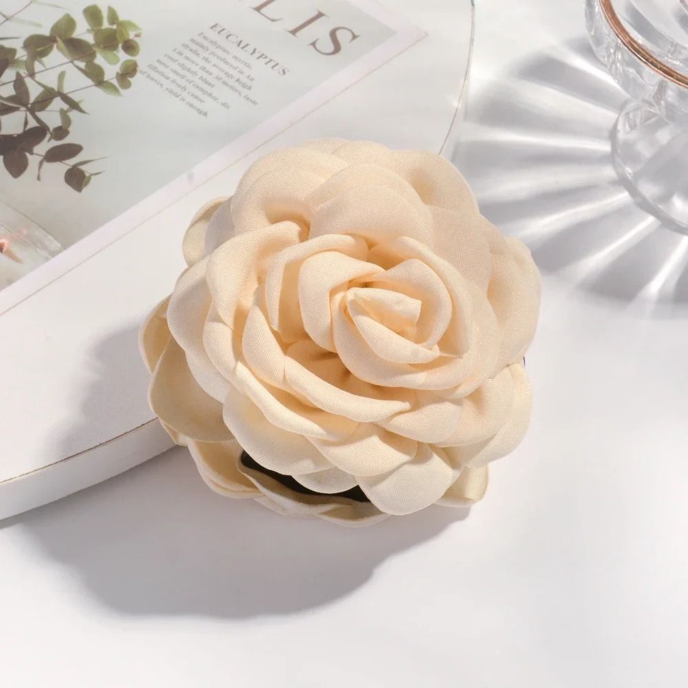 Cotton Rose Flower Hair Claw Clip  16 Colors Medium Size Shark Clamp For Women 7