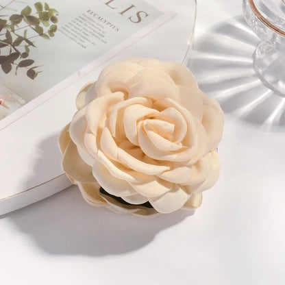 Cotton Rose Flower Hair Claw Clip  16 Colors Medium Size Shark Clamp For Women 7