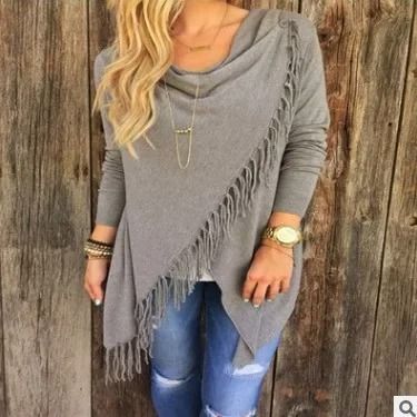 Women's Mid-Length Oversized T-Shirt with Fringe Diagonal Pattern – Casual Spring/Autumn Top