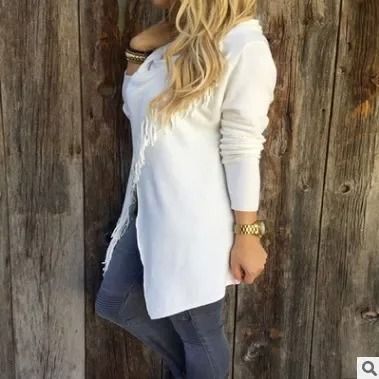 Womens MidLength Oversized TShirt With Fringe Diagonal Pattern  Casual SpringAutumn Top 2