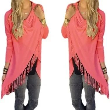 Womens MidLength Oversized TShirt With Fringe Diagonal Pattern  Casual SpringAutumn Top 3