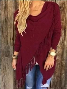 Womens MidLength Oversized TShirt With Fringe Diagonal Pattern  Casual SpringAutumn Top 6