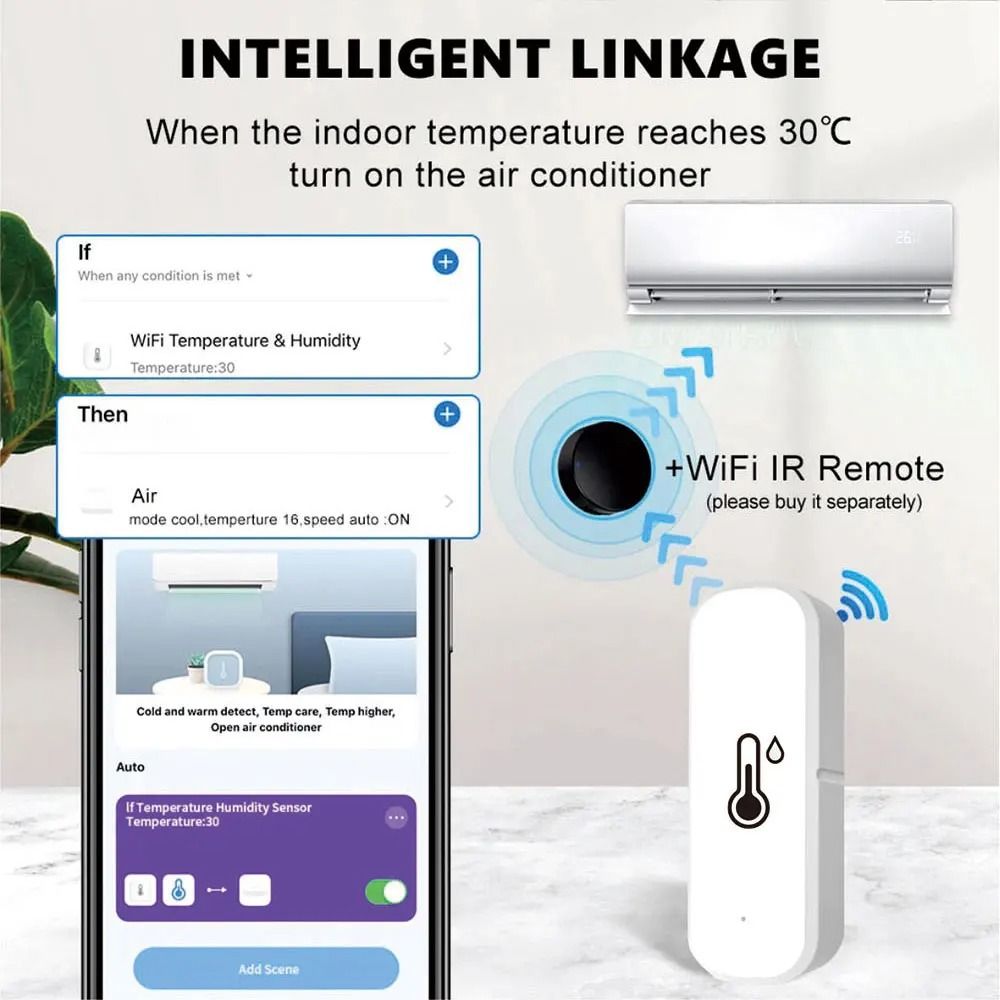 WiFi Smart Temperature And Humidity Sensor With App Monitoring Compatible With Alexa And Google Hom 4