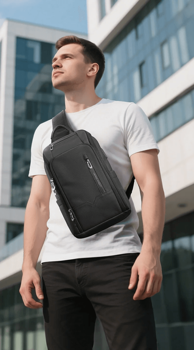 Mens Anti Theft Shoulder Bag Waterproof Crossbody Sling with USB Port