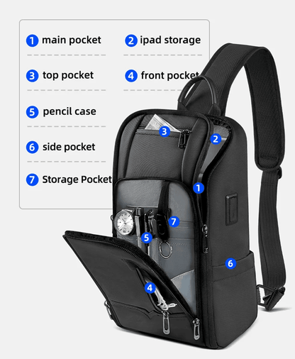 Mens Anti Theft Shoulder Bag Waterproof Crossbody Sling With USB Port 2