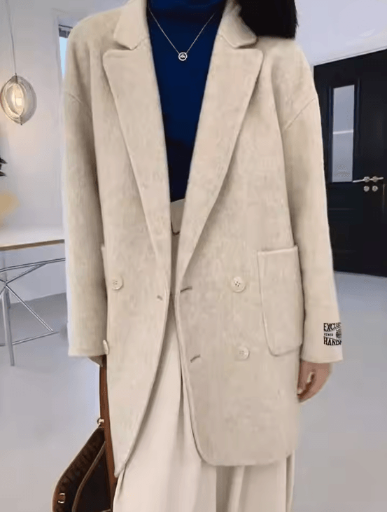 Womens Wool Cashmere Coat Long Sleeve Loose Fit Winter Jacket