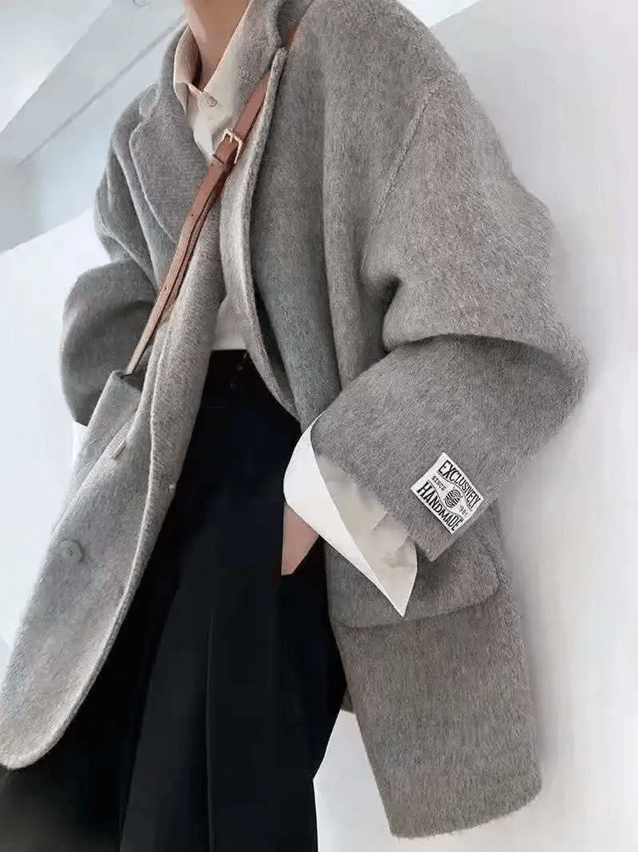 Womens Wool Cashmere Coat Long Sleeve Loose Fit Winter Jacket 1