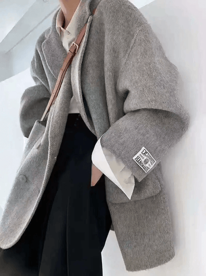 Womens Wool Cashmere Coat Long Sleeve Loose Fit Winter Jacket 1