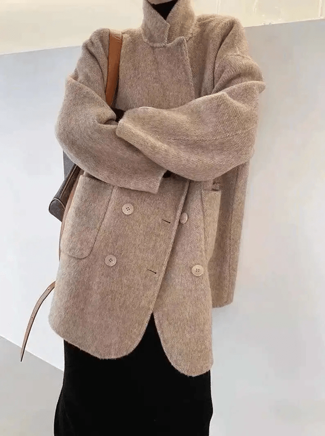 Womens Wool Cashmere Coat Long Sleeve Loose Fit Winter Jacket 2