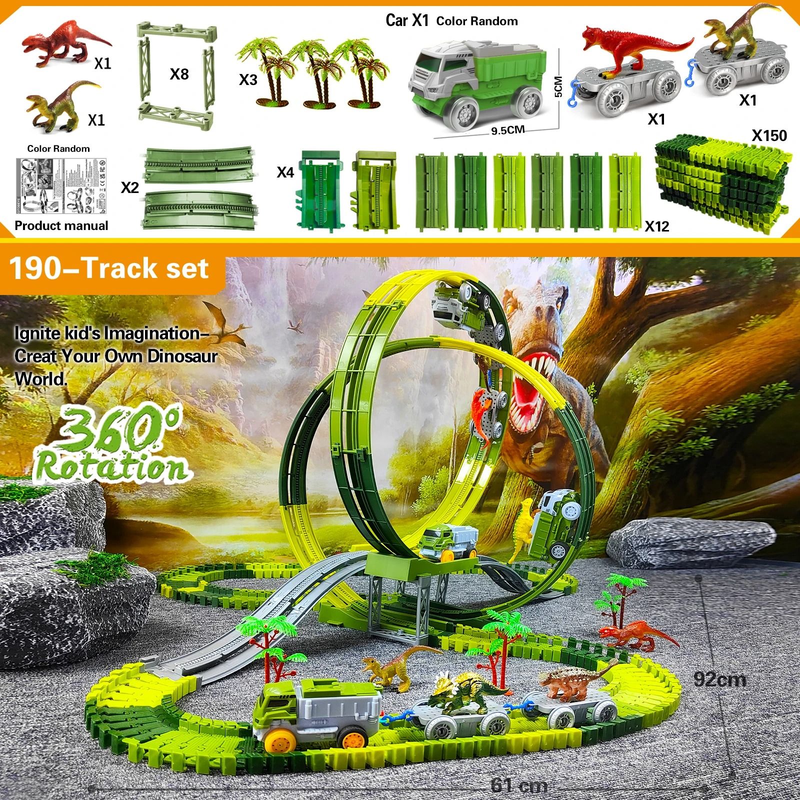 Children Electric Dinosaur Track Car Toy Set 8
