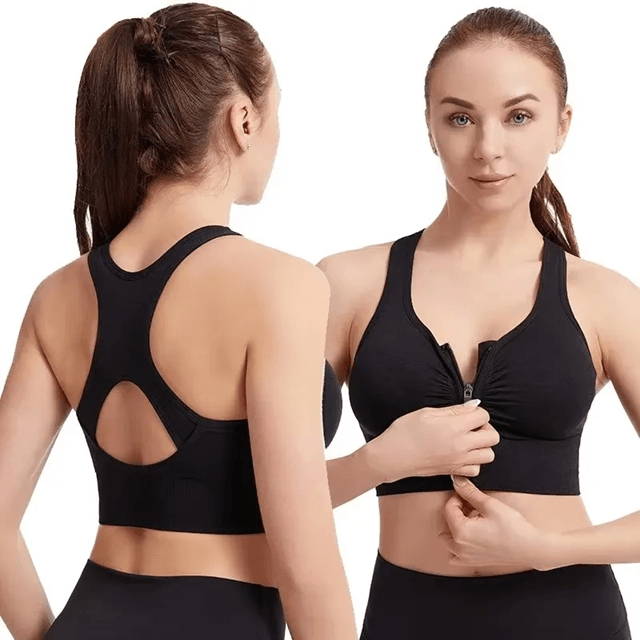Womens Sports Bra with Front Zipper Fitness Yoga Gym Top