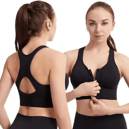 Womens Sports Bra with Front Zipper Fitness Yoga Gym Top