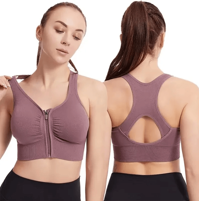 Womens Sports Bra With Front Zipper Fitness Yoga Gym Top 2