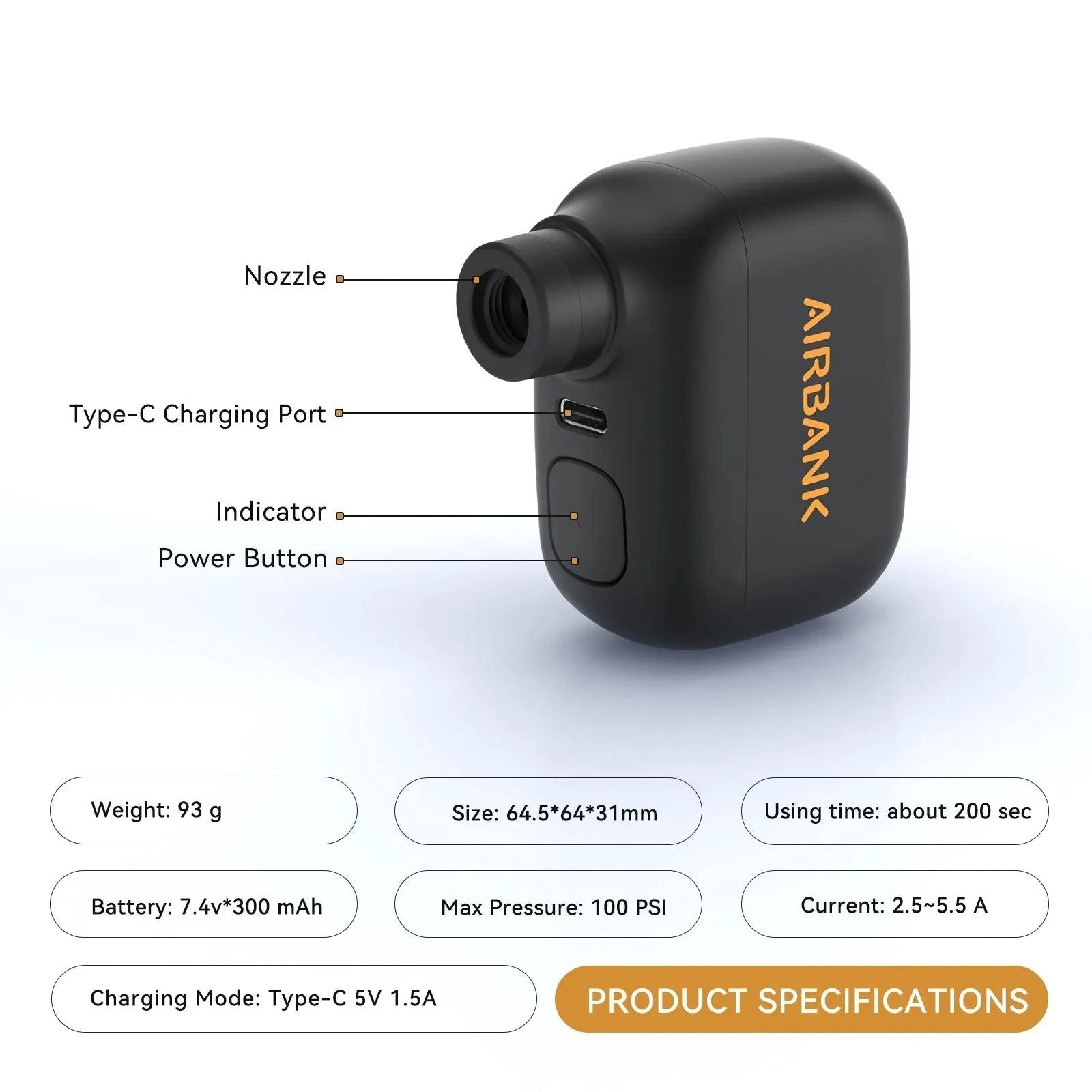 Mini Portable Bicycle Pump Rechargeable Air Inflator With 100PSI Pressure And Fast Type C Charging 5