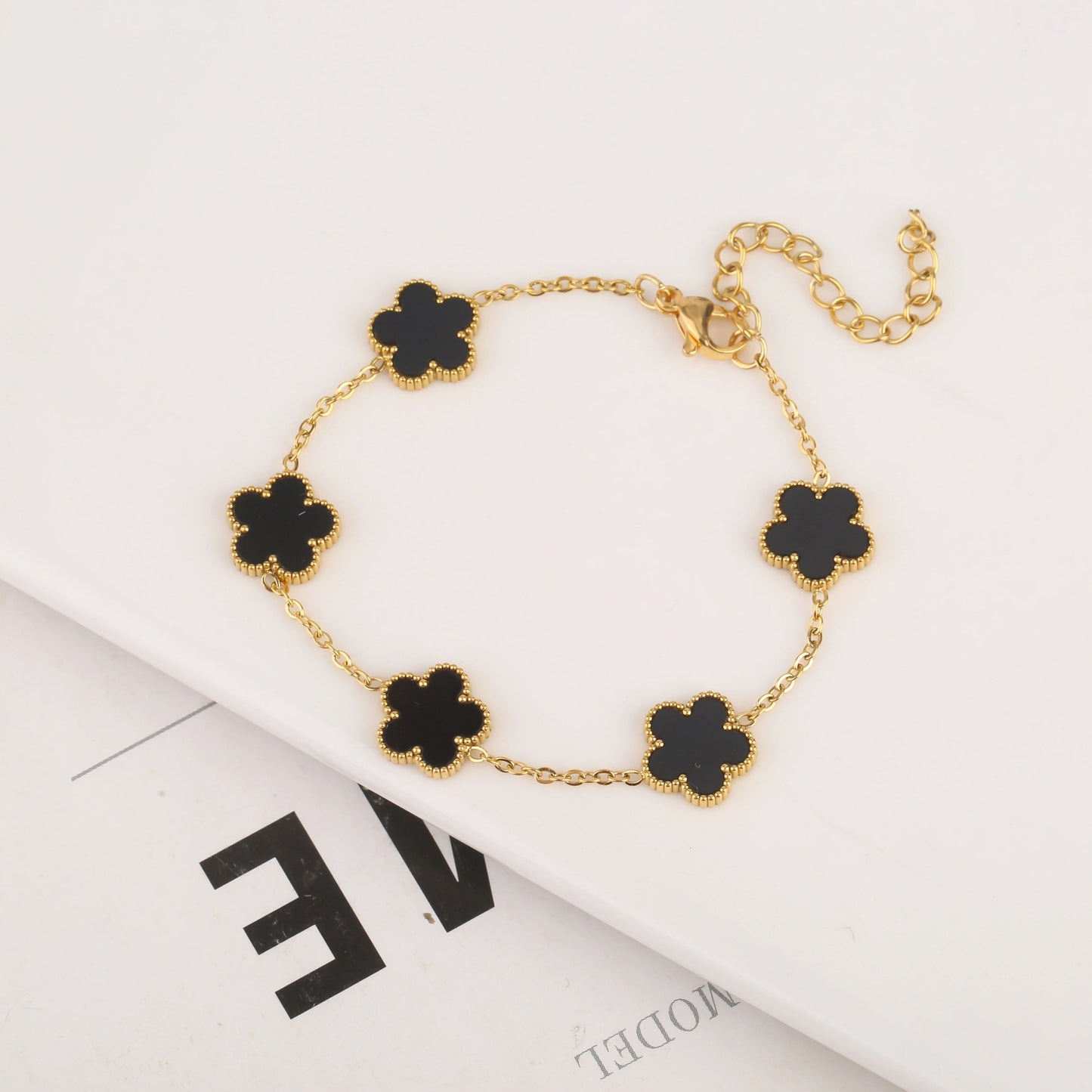 Luxury Gold Plated Clover Bracelet  Adjustable Stainless Steel 316L Flower Jewelry For Women 2
