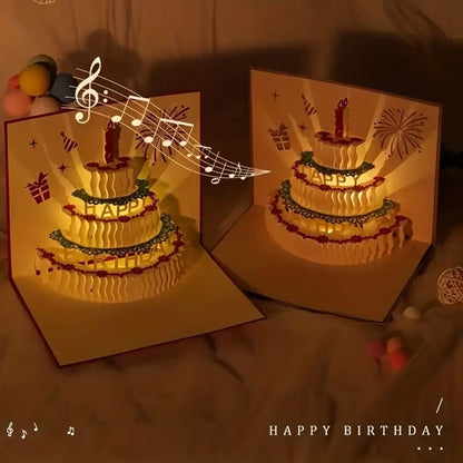 3D PopUp Musical Greeting Card  Birthday  Wedding LED Gift Card With Envelope 2