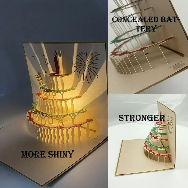 3D PopUp Musical Greeting Card  Birthday  Wedding LED Gift Card With Envelope 3