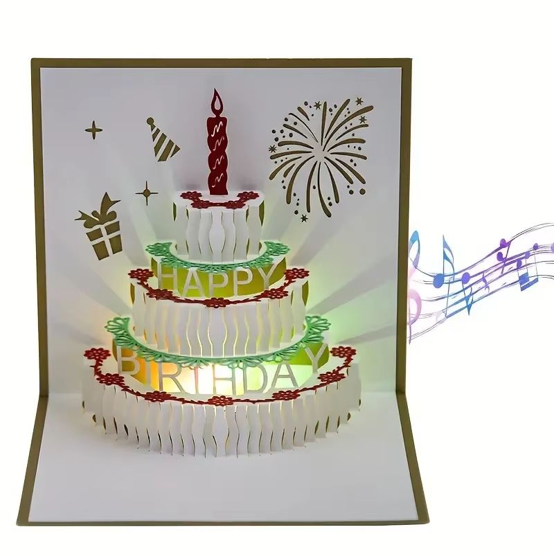 3D PopUp Musical Greeting Card  Birthday  Wedding LED Gift Card With Envelope 4
