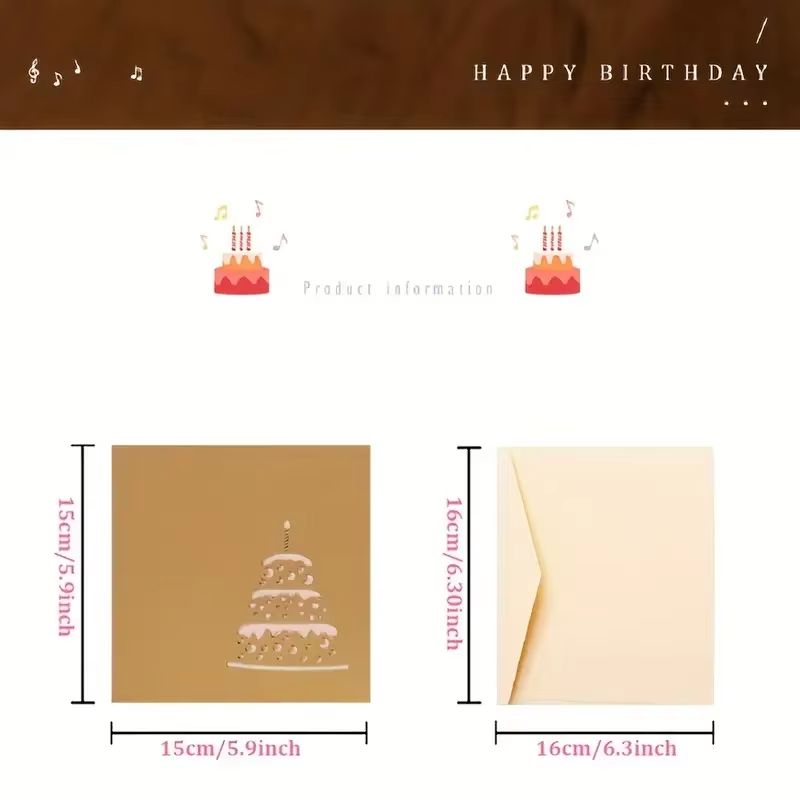 3D PopUp Musical Greeting Card  Birthday  Wedding LED Gift Card With Envelope 5
