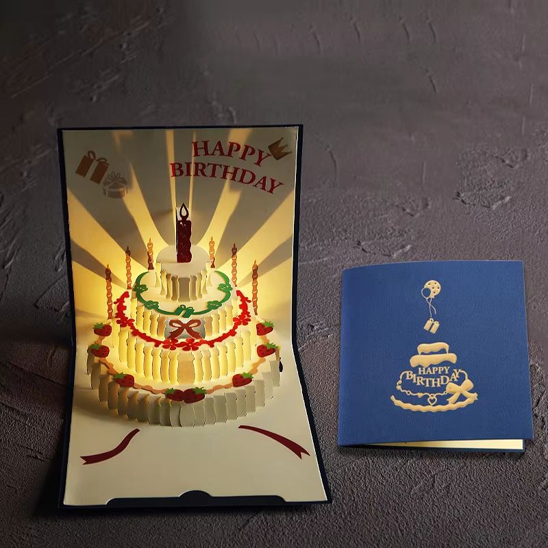 3D PopUp Musical Greeting Card  Birthday  Wedding LED Gift Card With Envelope 6
