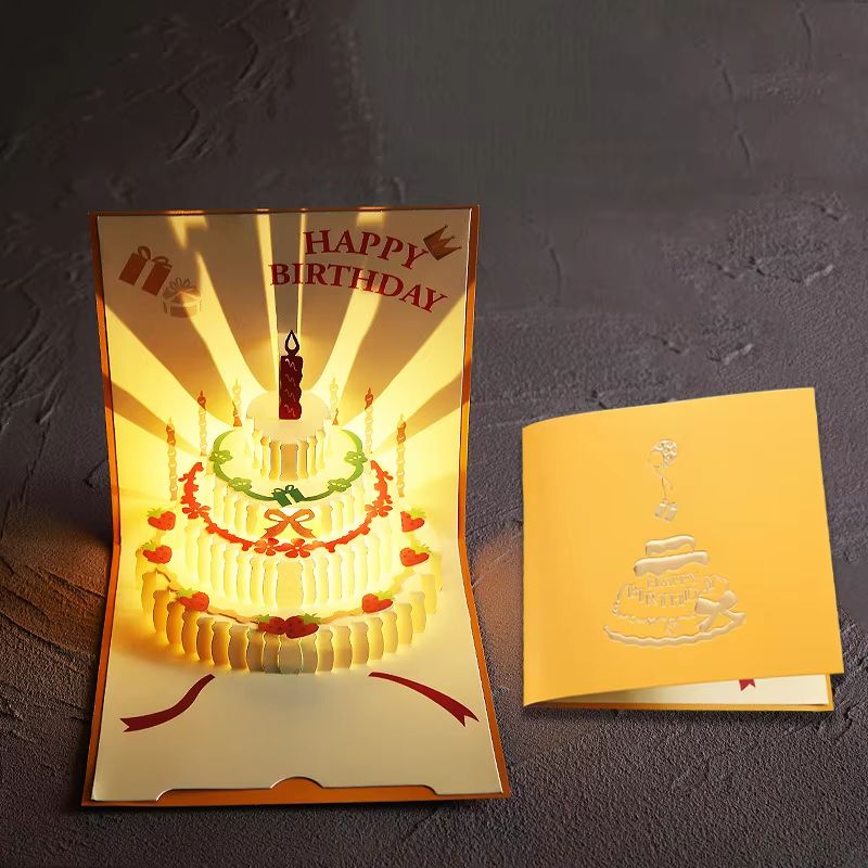 3D PopUp Musical Greeting Card  Birthday  Wedding LED Gift Card With Envelope 7