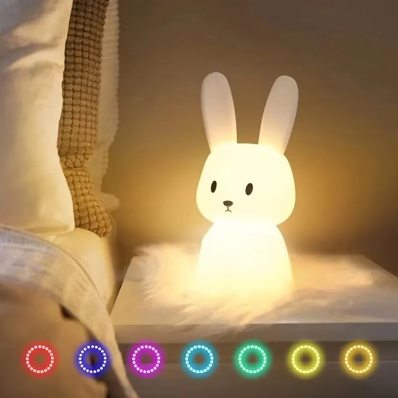 LED Silicone Rabbit Night Light – Touch Sensor Cute Animal Lamp for Kids & Baby Bedroom
