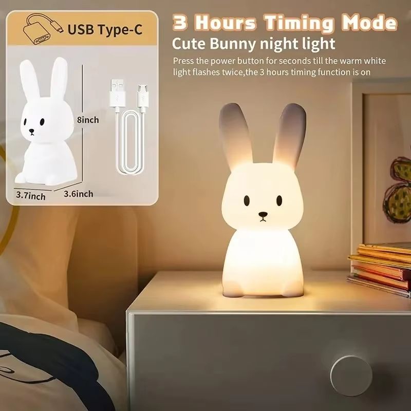 LED Silicone Rabbit Night Light  Touch Sensor Cute Animal Lamp For Kids  Baby Bedroom 2