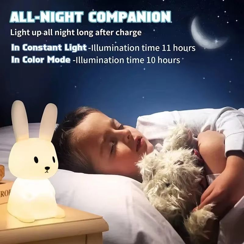 LED Silicone Rabbit Night Light  Touch Sensor Cute Animal Lamp For Kids  Baby Bedroom 4