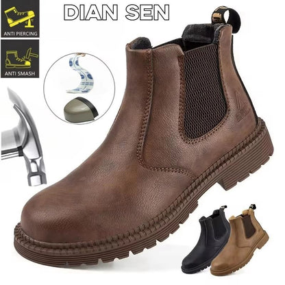 TitanGuard Waterproof Steel-Toe Work Boots - Men's Indestructible Leather Safety Footwear