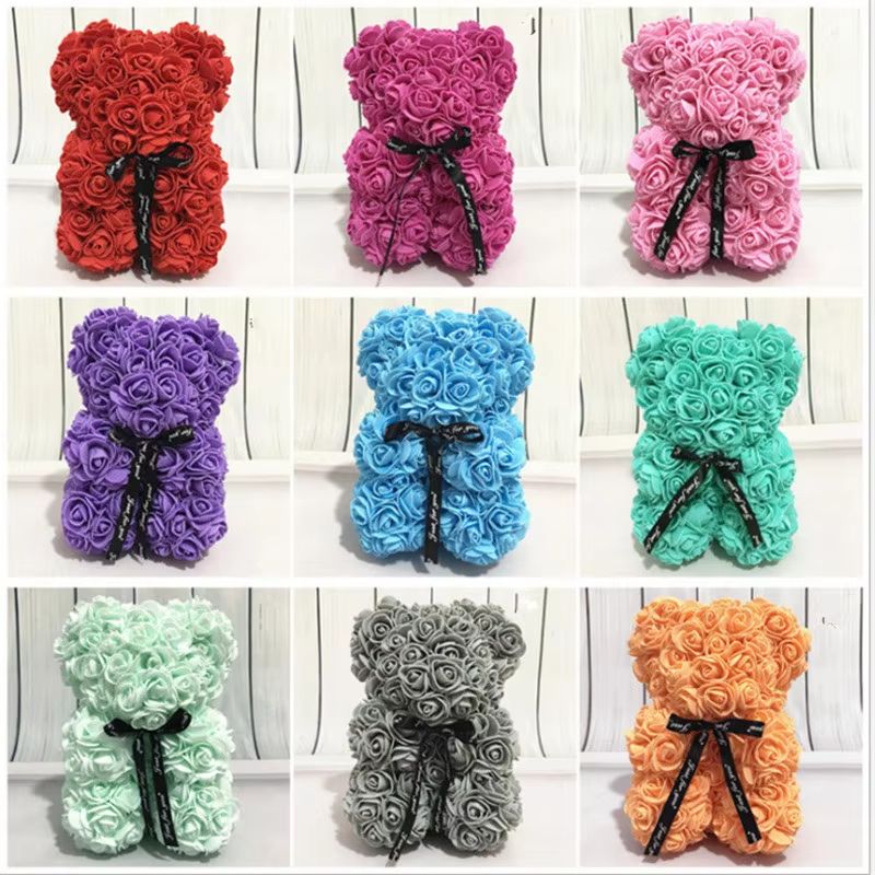 25cm Rose Bear – Artificial Flower Gift for Girlfriend, Anniversary & Valentine's Day