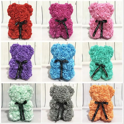 25cm Rose Bear – Artificial Flower Gift for Girlfriend, Anniversary & Valentine's Day