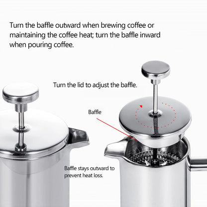 Stainless Steel French Press Coffee Maker With Double Wall Insulation 5