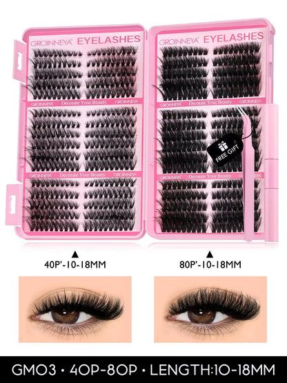 GROINNEYA DIY Eyelash Extension Kit  640Piece Lash Clusters With Bond  Seal For SalonQuality Cat Ey 9