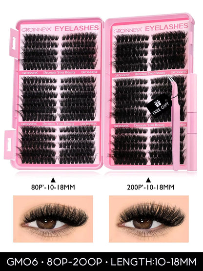 GROINNEYA DIY Eyelash Extension Kit  640Piece Lash Clusters With Bond  Seal For SalonQuality Cat Ey 12