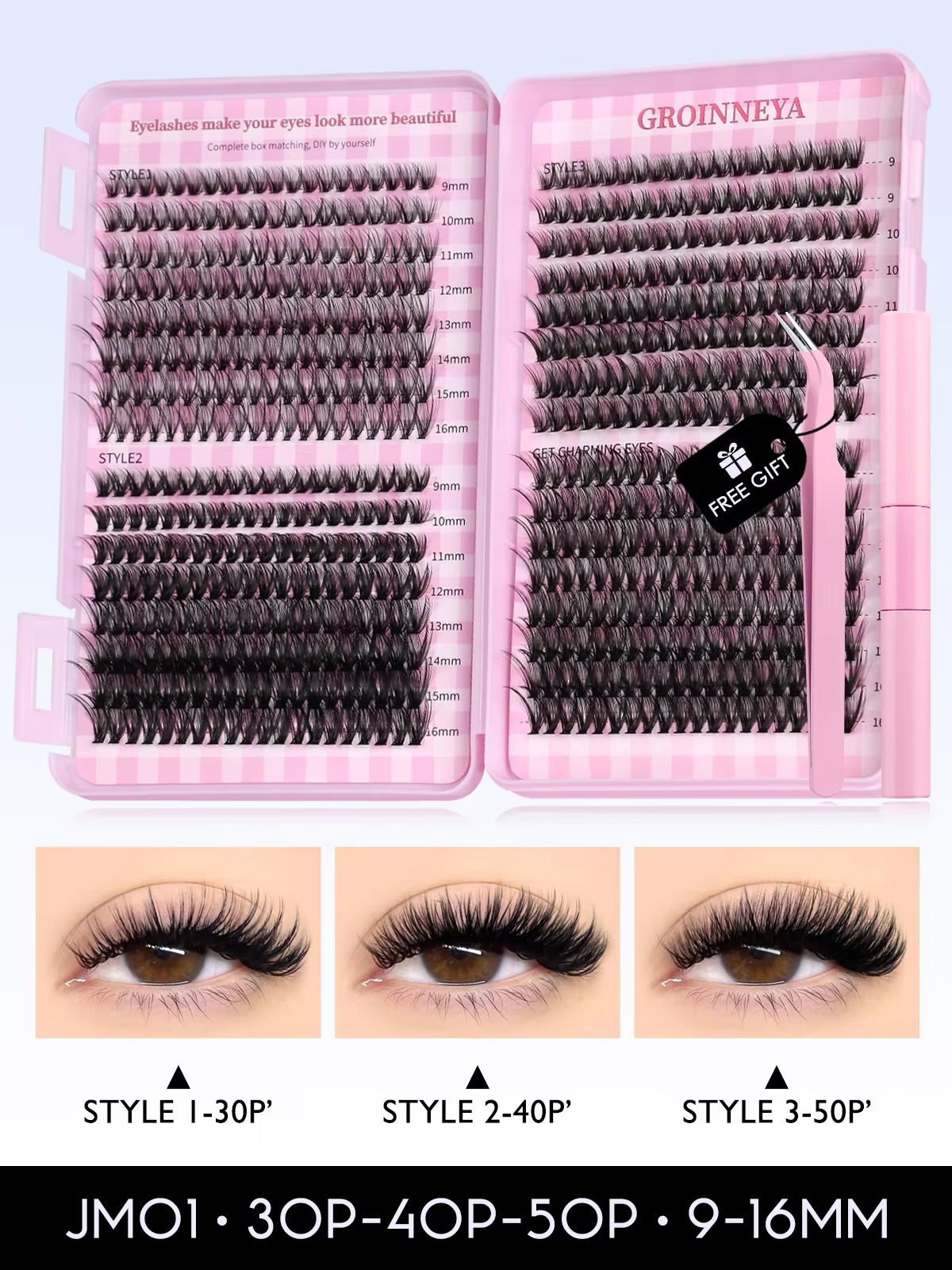 GROINNEYA DIY Eyelash Extension Kit  640Piece Lash Clusters With Bond  Seal For SalonQuality Cat Ey 14