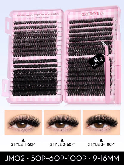 GROINNEYA DIY Eyelash Extension Kit  640Piece Lash Clusters With Bond  Seal For SalonQuality Cat Ey 15
