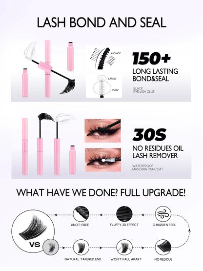 GROINNEYA DIY Eyelash Extension Kit  640Piece Lash Clusters With Bond  Seal For SalonQuality Cat Ey 1