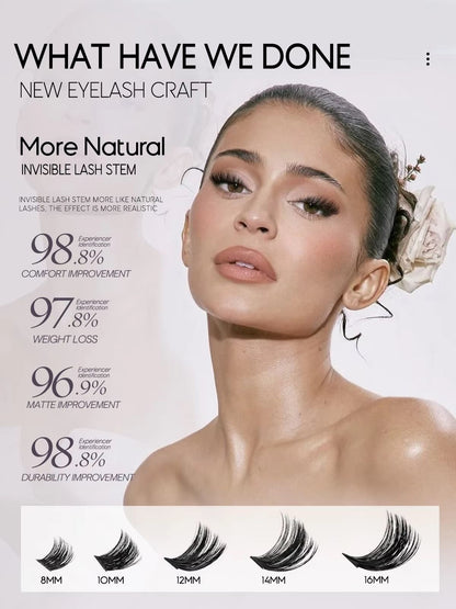 GROINNEYA DIY Eyelash Extension Kit  640Piece Lash Clusters With Bond  Seal For SalonQuality Cat Ey 5