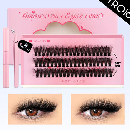 GROINNEYA DIY Eyelash Extension Kit  640Piece Lash Clusters With Bond  Seal For SalonQuality Cat Ey 6